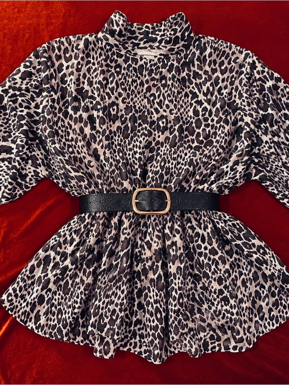 Women’s Tan/black leopard button-front blouse